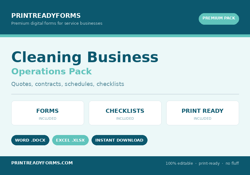 Cleaning Business Forms Pack — Quotes, Contracts & Checklists — printable template preview