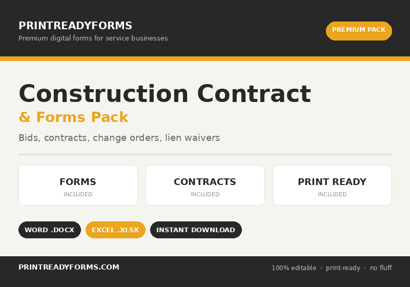 Construction Contract Templates — Bids, Agreements & Lien Waivers — printable template preview