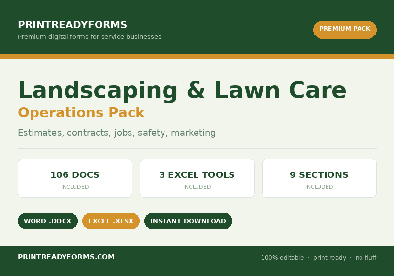 Landscaping Business Forms Pack — 106 Documents & Excel Tools — printable template preview
