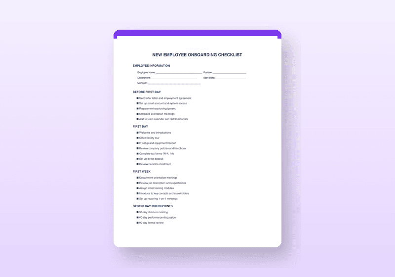 Employee Onboarding Checklist — Complete New Hire Package PDF — printable template preview