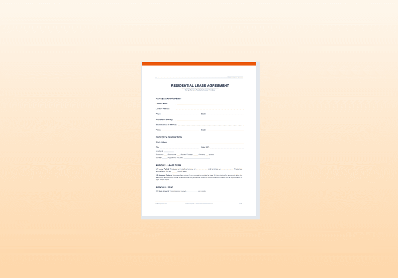 Residential Lease Agreement Template — Landlord Rental Forms PDF — printable template preview