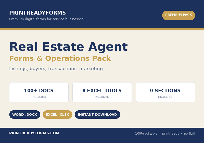 Real Estate Agent Forms Pack — 100+ Editable Word Templates — printable template preview