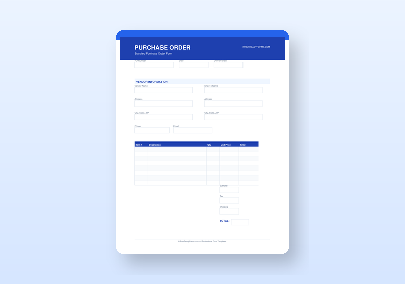 Purchase Order Template PDF | PO Form & Tracker