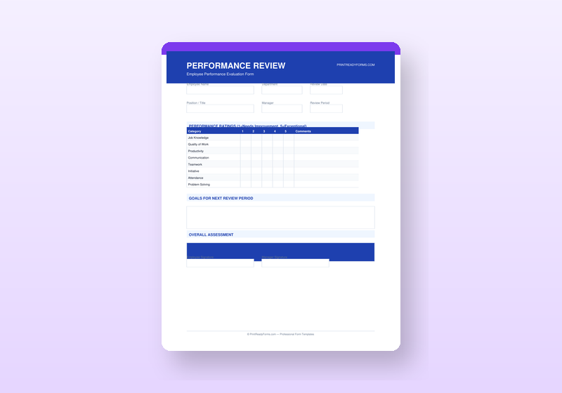 Employee Performance Review Template PDF | Evaluation Forms ...